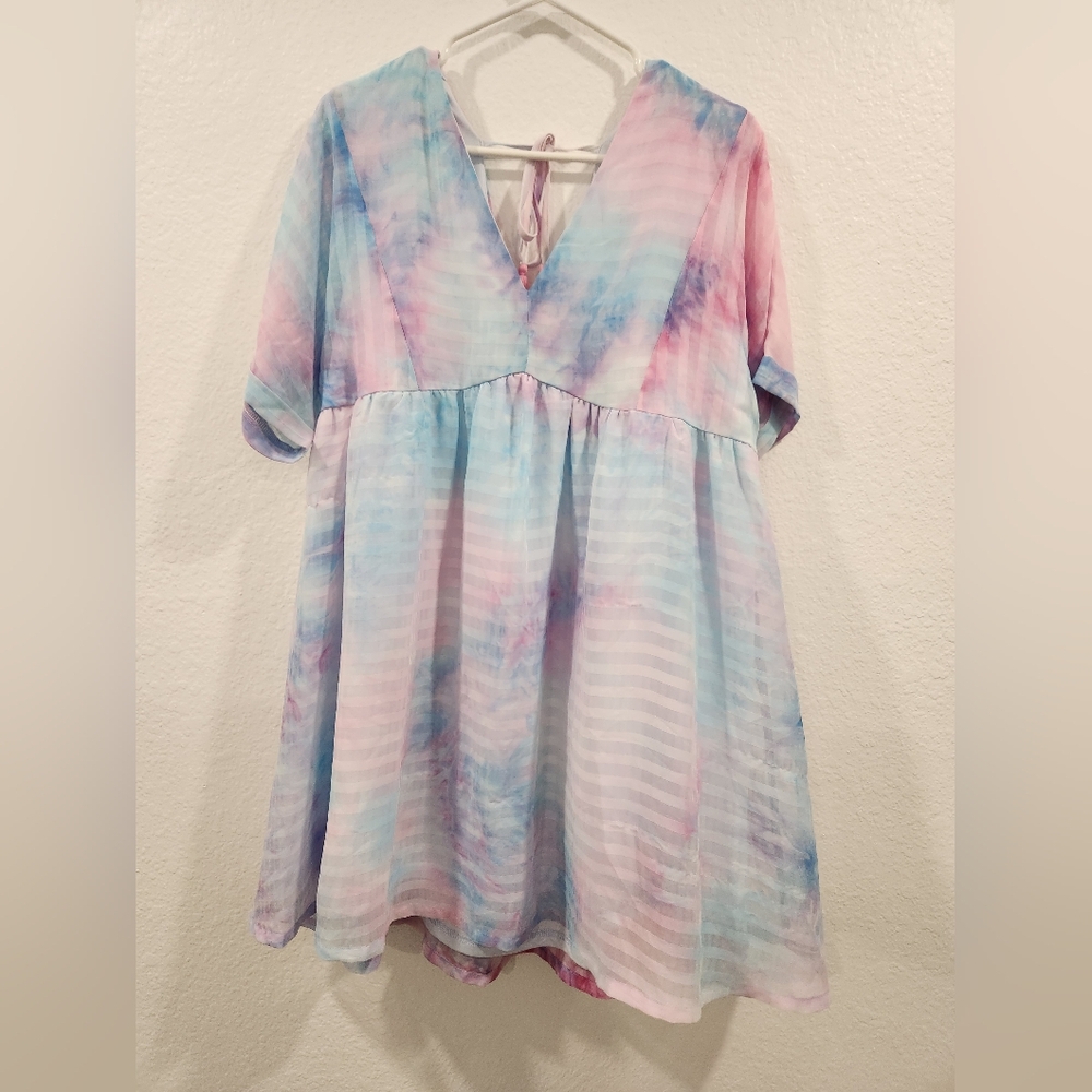 Entro Pink and Blue V-Neck Midi Sundress